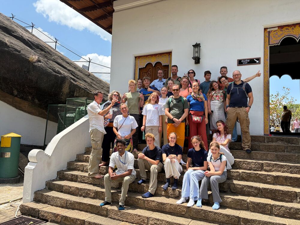 Family group at a Buddhist temple, Sri Lanka