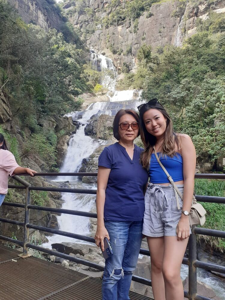 Guests at Ravana Falls, Sri Lanka hill country