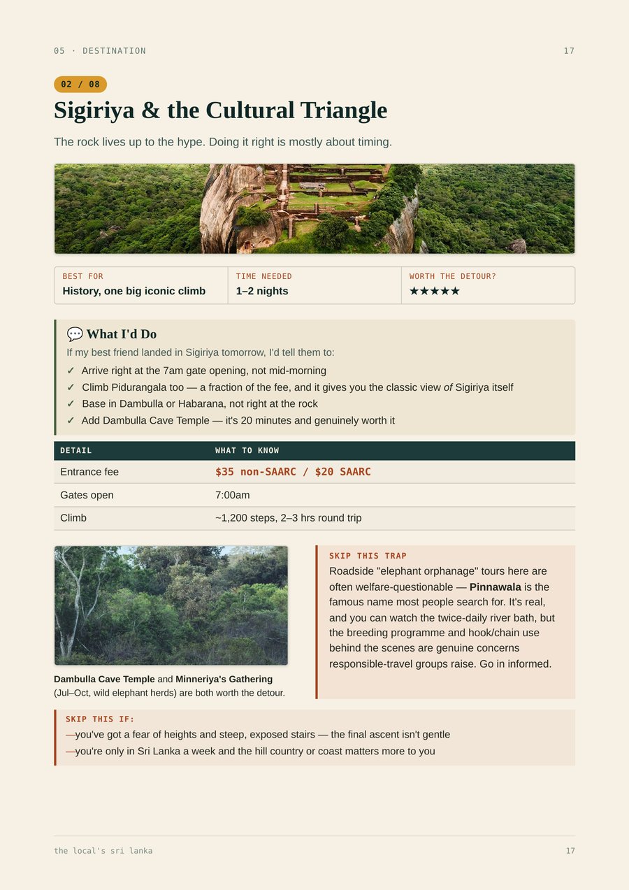 Guide page preview: Sigiriya, done right